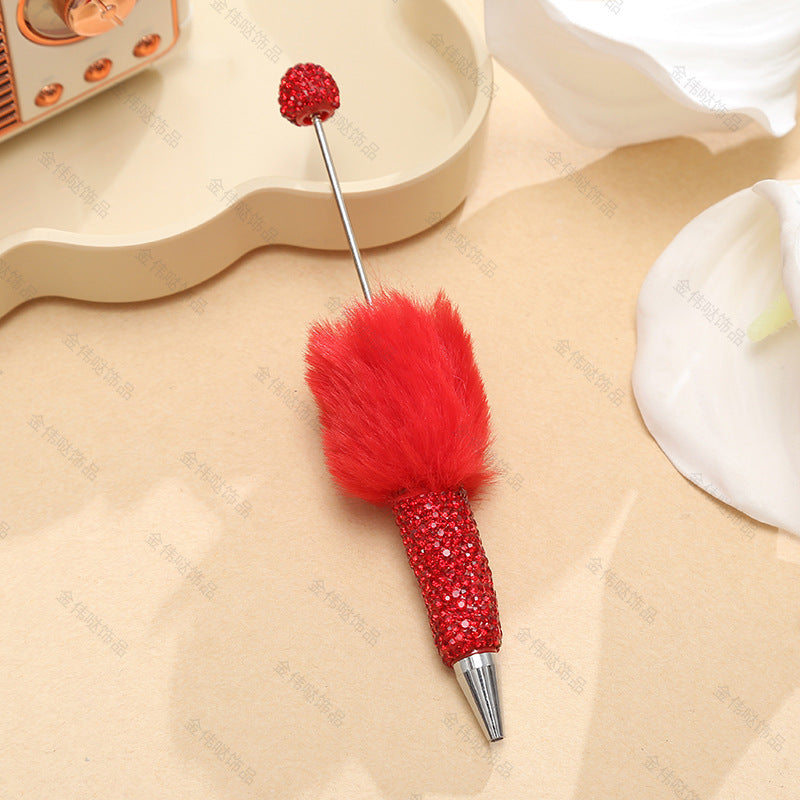 Wholesale Beadable Pens Creative Diy Cute Plush Ball Diamond Ballpoint Pen