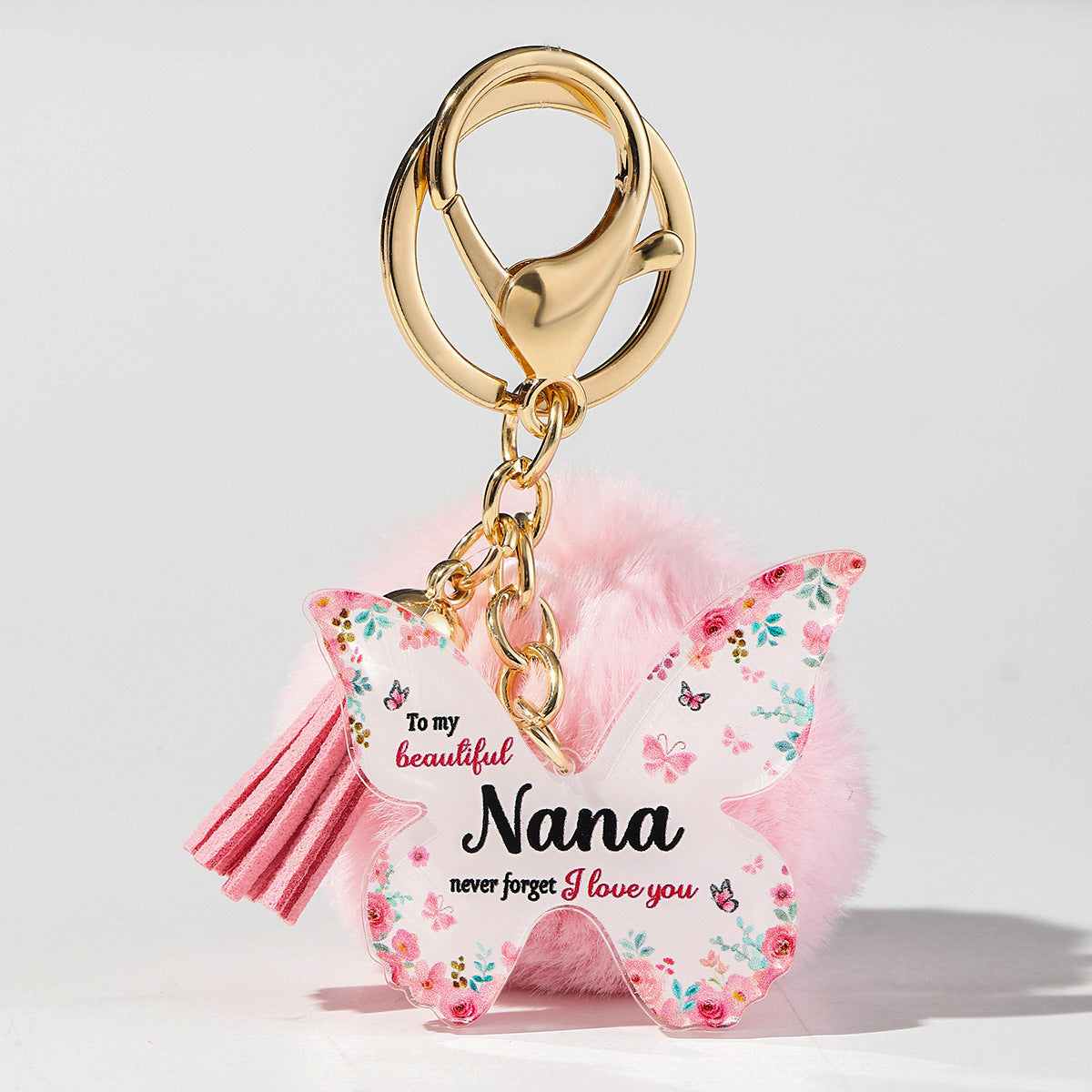 Wholesale Floral Butterfly Keychain Unique Plush Pom Poms and Tassel Gifts for Mom and Grandma