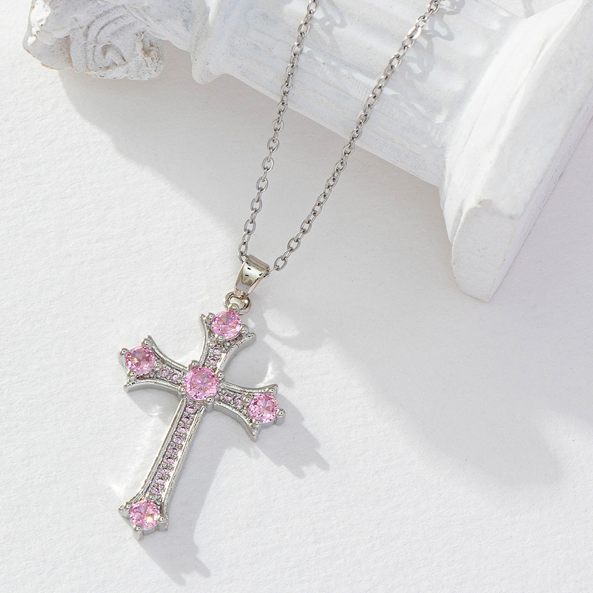 Wholesale Gilded Cross Geometry Zircon Vintage Pearl Necklace