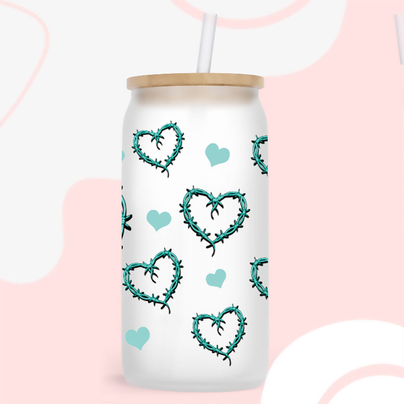 Wholesale Colorful Valentine' s Day Heart 16oz Cup UV DTF Wraps
