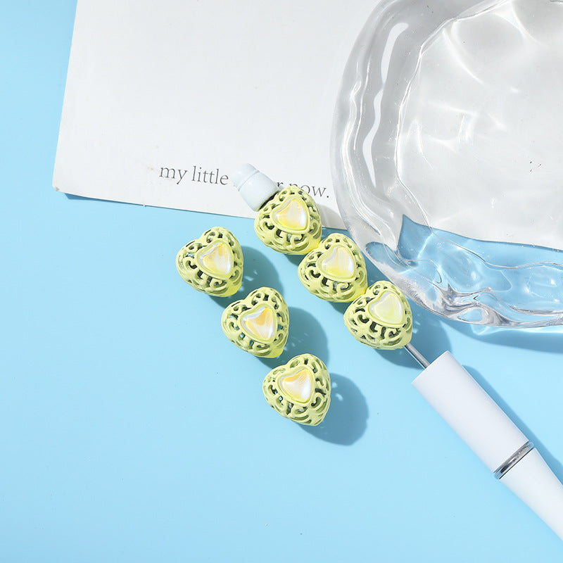 Wholesale 10pcs Alloy Hollow Love Cat's Eye Straight Hole Beads