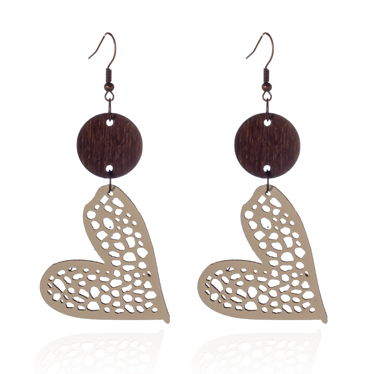 Wholesale Retro Water Drop Heart Leather Wood Piece Love Round Earrings