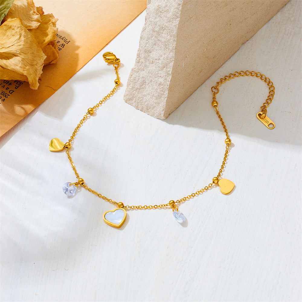 Wholesale Titanium Steel White Shell Love Necklace Bracelet