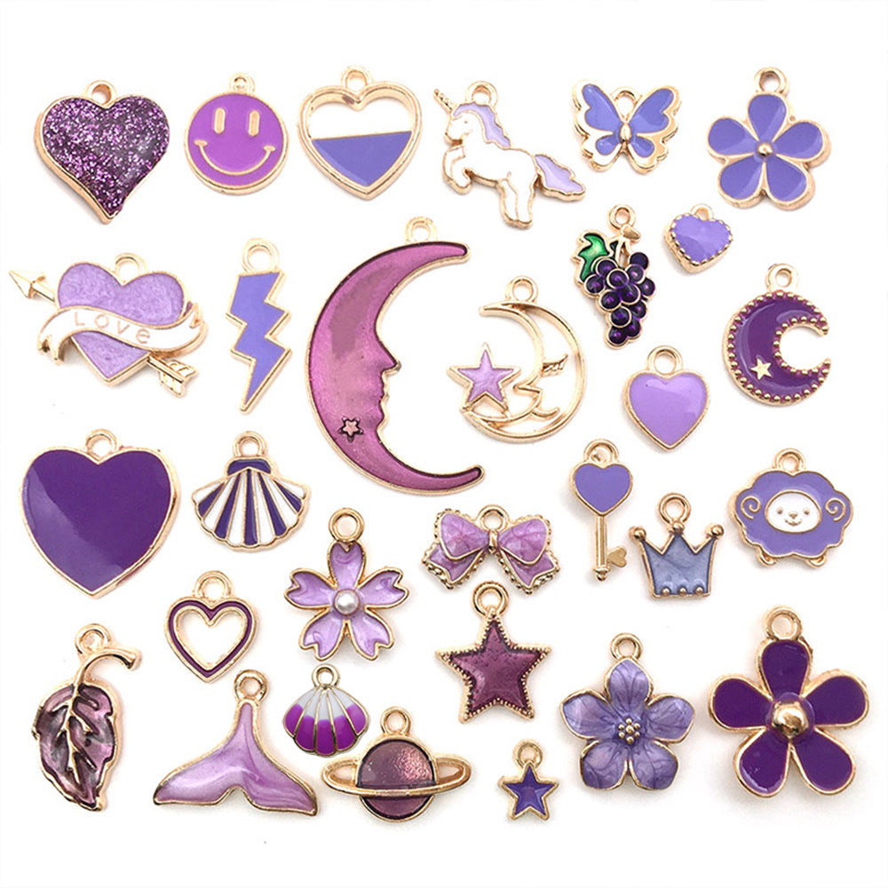 Wholesale Mix 30 Purple Drip Oil Alloy Cute Cartoon Simulation Animal Pendant