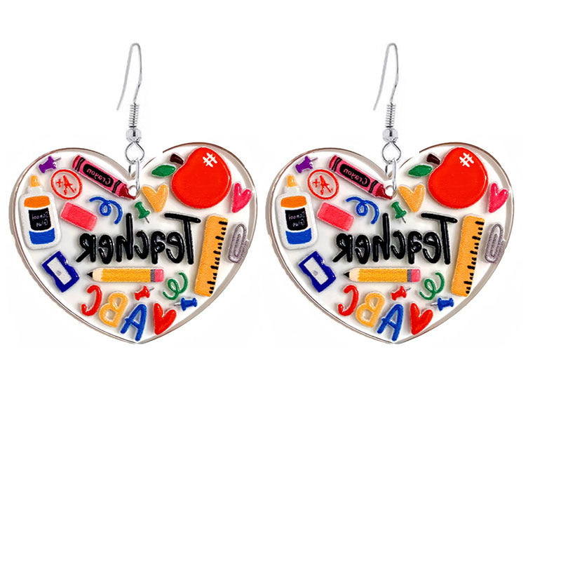 Wholesale Leopard Print Pencil Teacher Acrylic Earrings