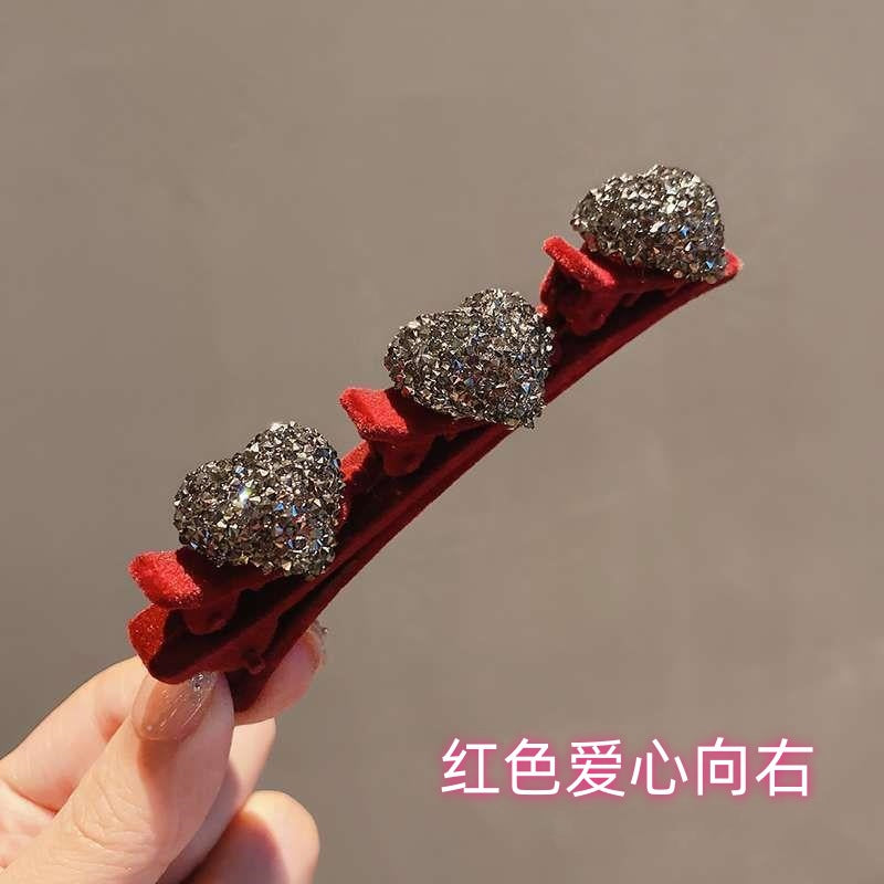 Wholesale Flocked Heart Hairpin New Year Bangs Hairpin Full Diamond Hairpin