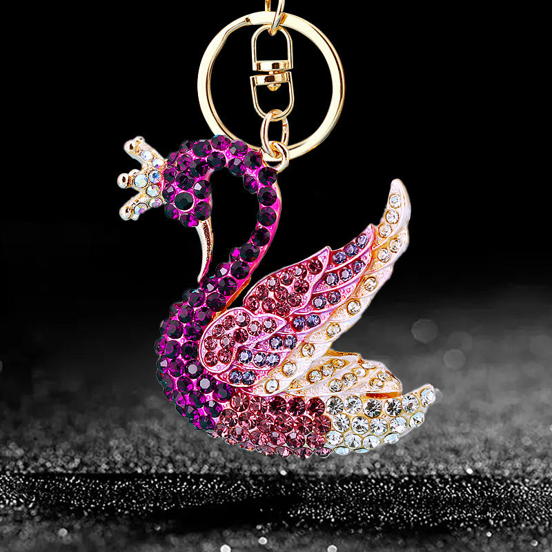 Wholesale Chic Swan Rhinestone Car Keychain Bag Charm Metal Key Ring For Women Wedding Gift Accessory