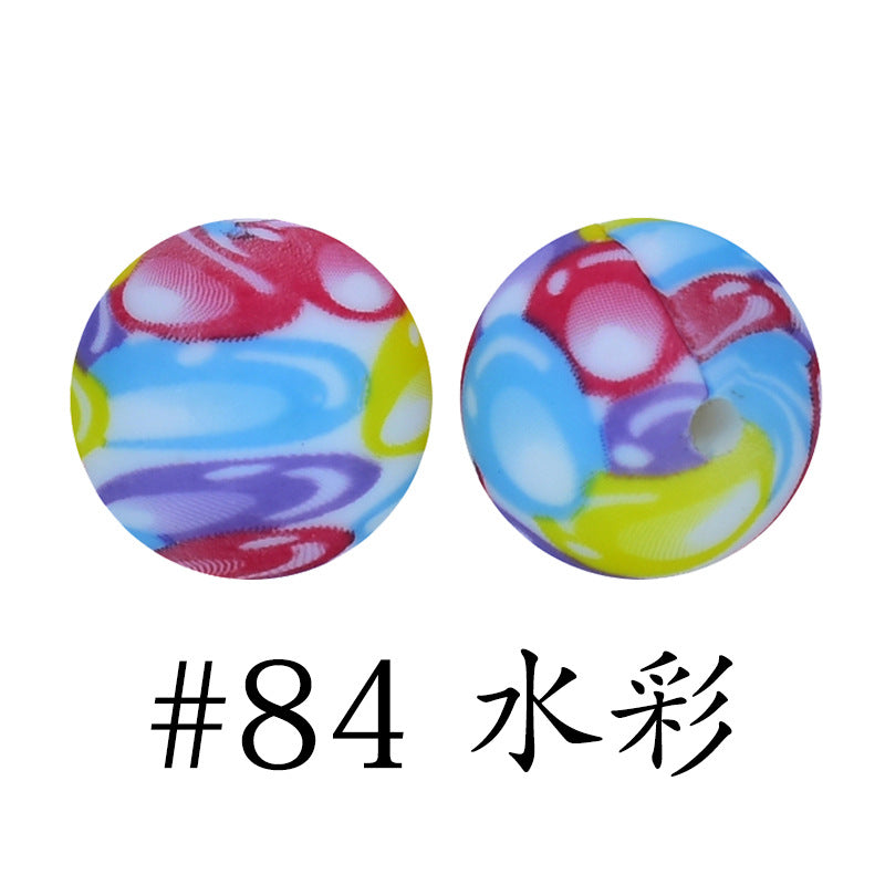 Wholesale 50pcs 16mm Print Silicone Beads Colorful Silicone Water Transfer Beads