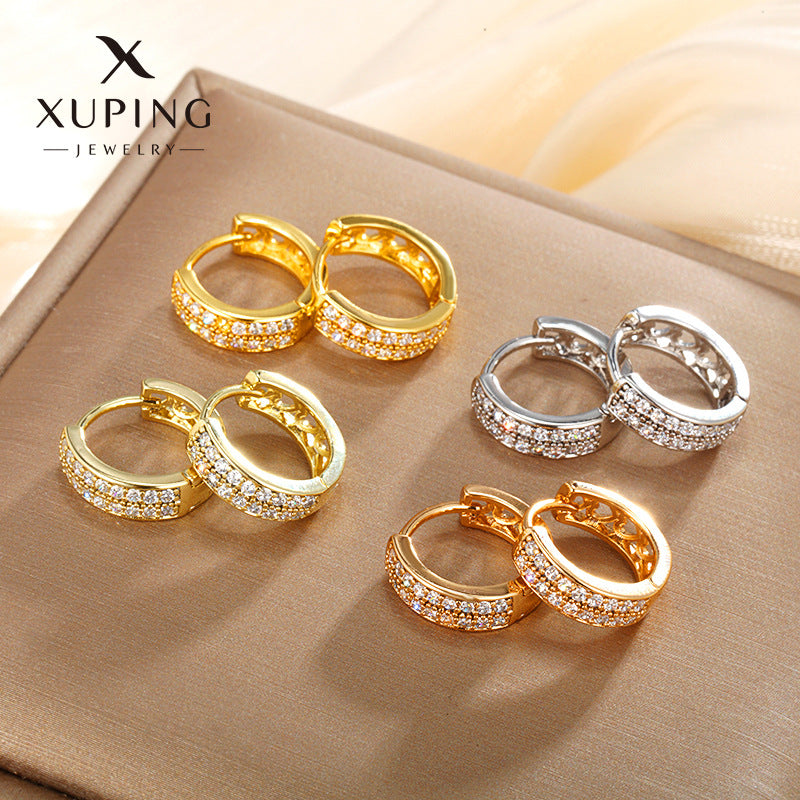 Wholesale Fashion Creative Geometric Personality Double Row Diamond Compact Alloy Earrings