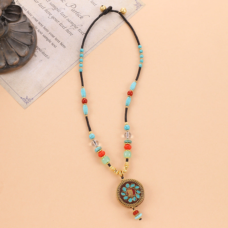 Wholesale Retro Ethnic Style Natural Stone Braided Necklace