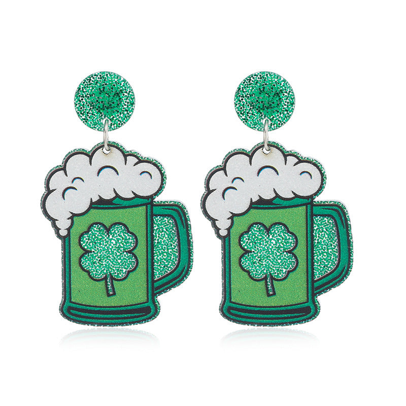 Wholesale Four Leaf Clover Beer Mug Acrylic Earrings