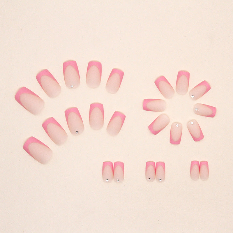 Wholesale Simple French Style Rose Pink Diamond Style Nail Stickers