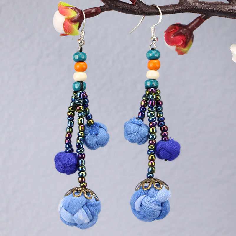 Wholesale Tie-dye blue dye earrings earrings ethnic style buckle flower blue earrings tie-dye earrings