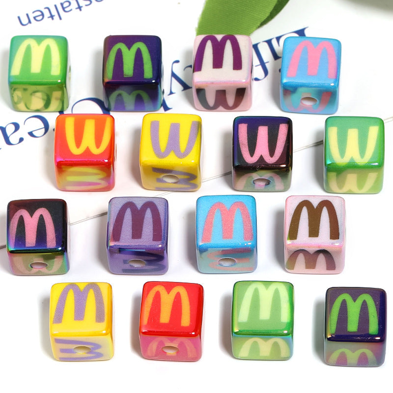 Wholesale 50pcs Acrylic Six sided Printed Square Colored Letter Blocks DIY Beads