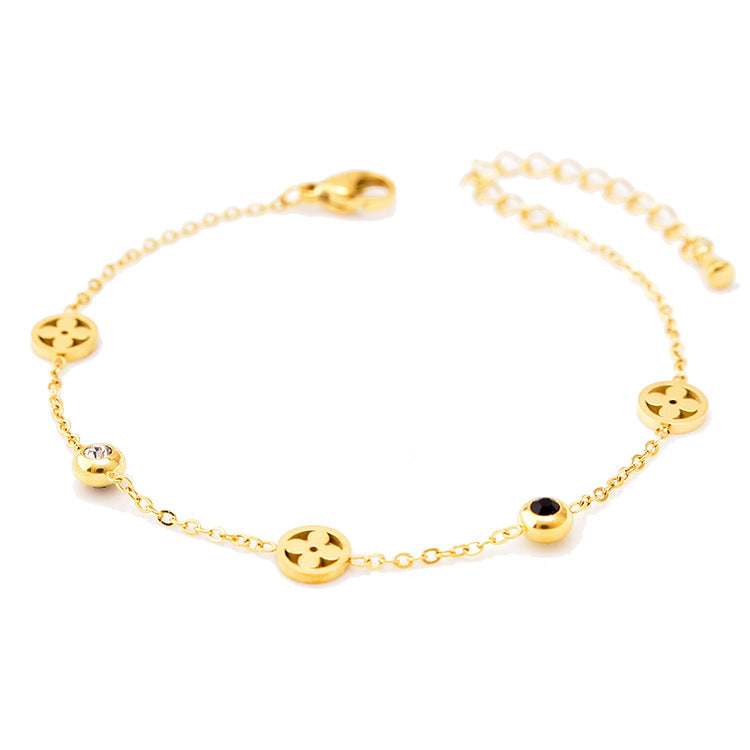 Wholesale Black and White Diamond Butterfly Love Star and Moon Bracelet Titanium Steel 18k Gold Leaf Letter Bracelet