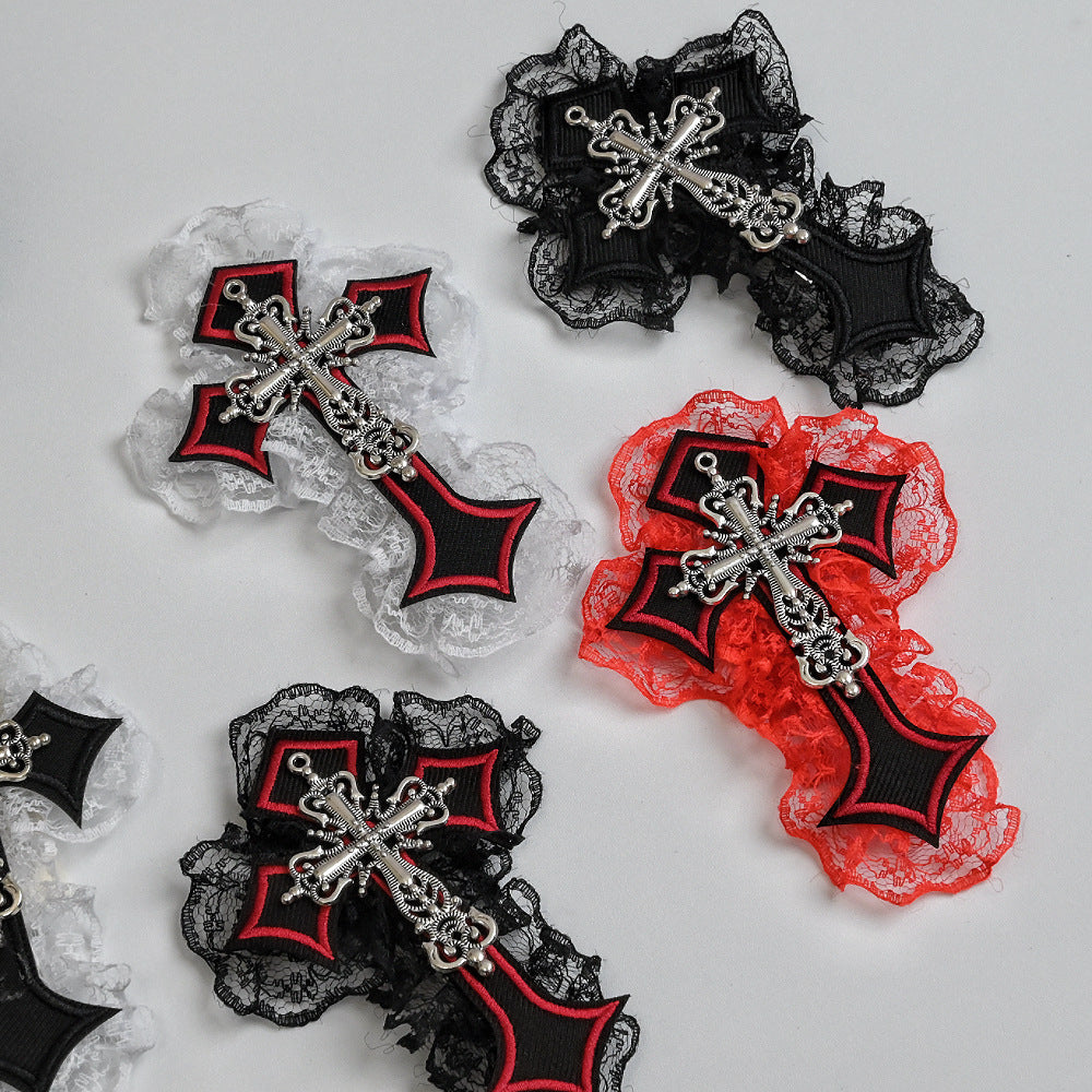Wholesale Dark Punk Cross Hairpin Gothic Style Lace Edge Hair Clip