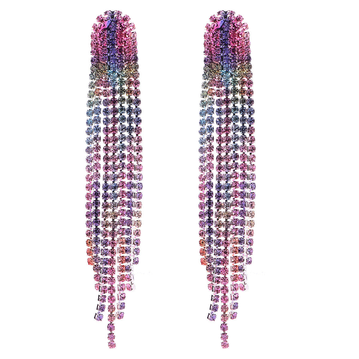 Wholesale Colorful Water Diamond Long Claw Chain Tassel Alloy Earrings