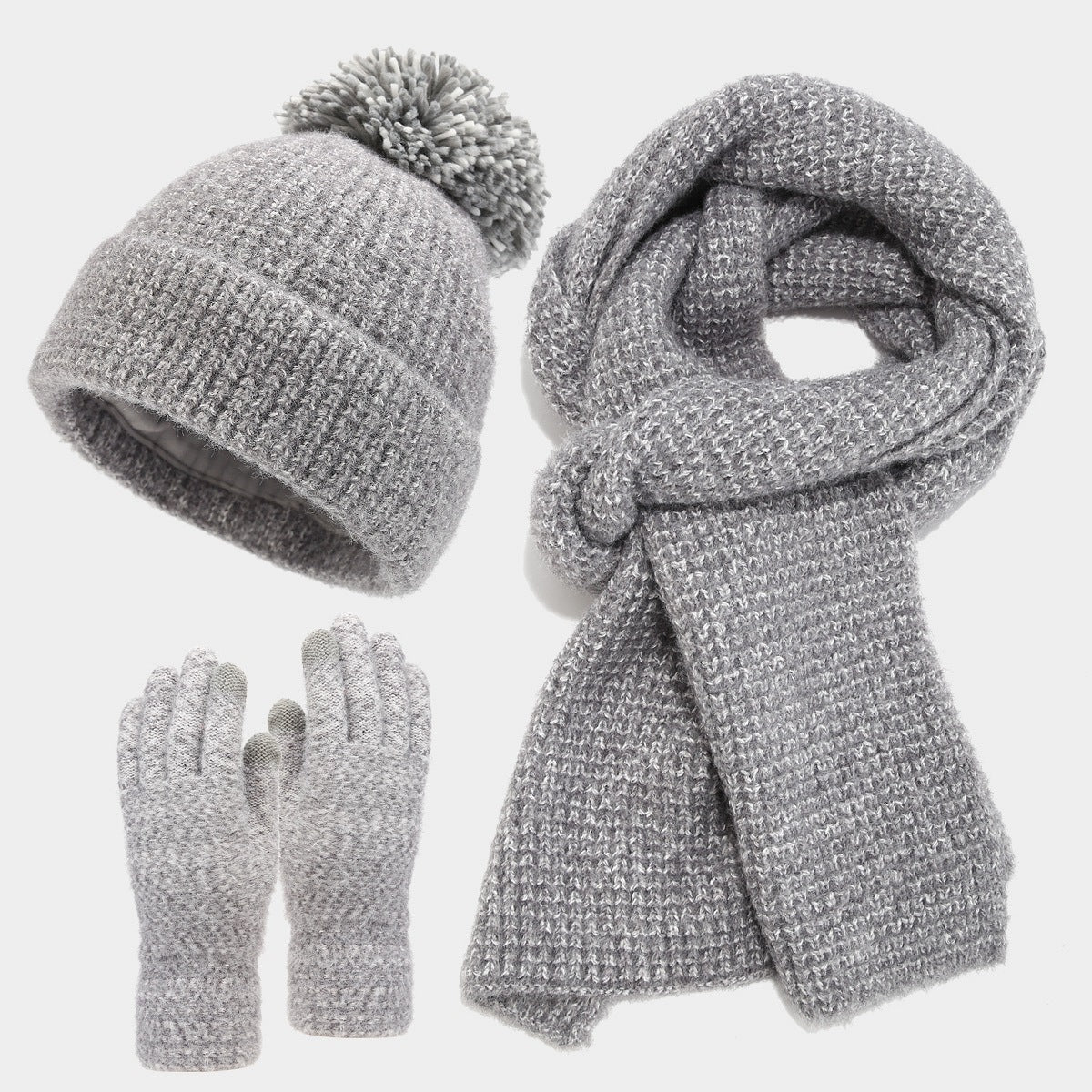 Wholesale Coarse Grain Big Fur Ball Hat Set Autumn and Winter Thick Warm Simple Cold-proof Three-piece Set