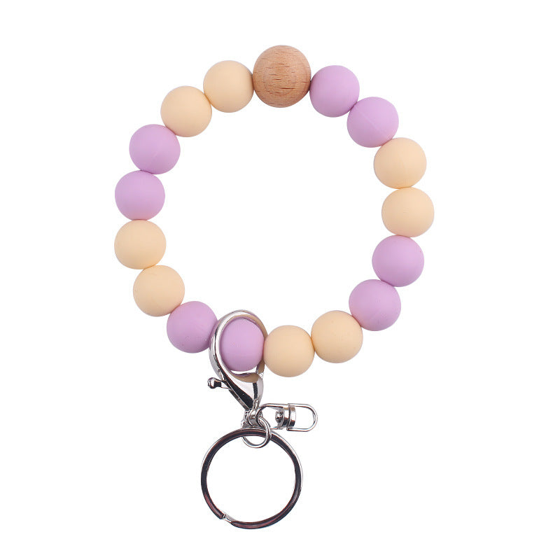 Wholesale Solid Color Silicone Beaded Wrist Keychain