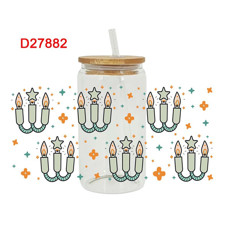 Wholesale Uv Transfer Sticker Glass Cup cactus 16oz Glass Cup Special Sticker