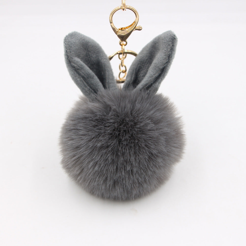 Wholesale Cartoon Rabbit Ear Plush Keychain With Fur Ball Light Blue Pendant Bag Charm And Car Key Accessory