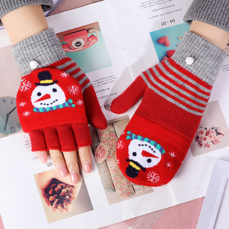 Wholesale Christmas Winter Half Finger Flip-up Cold-proof Warm Knitted Gloves