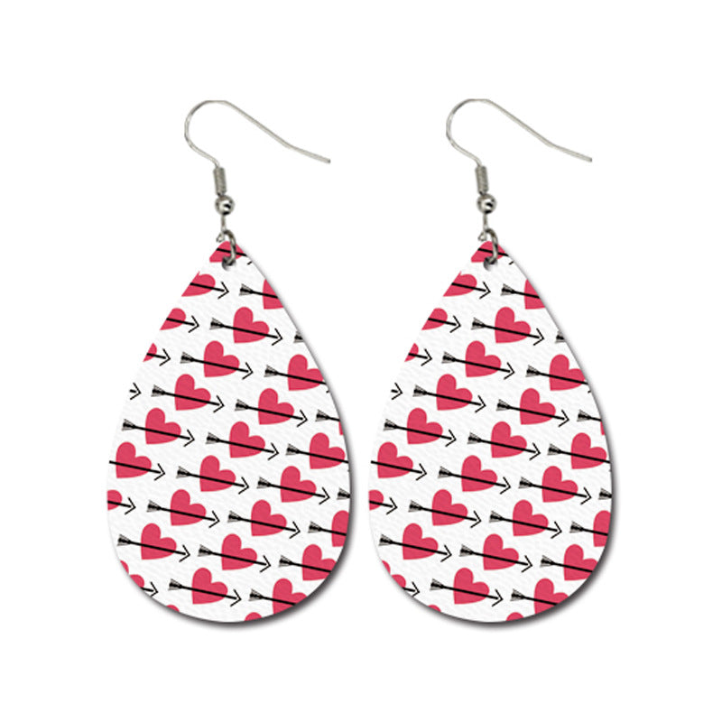Wholesale Valentine's Day Striped Heart Shape Carriage Love Leather Drop Shape Earrings