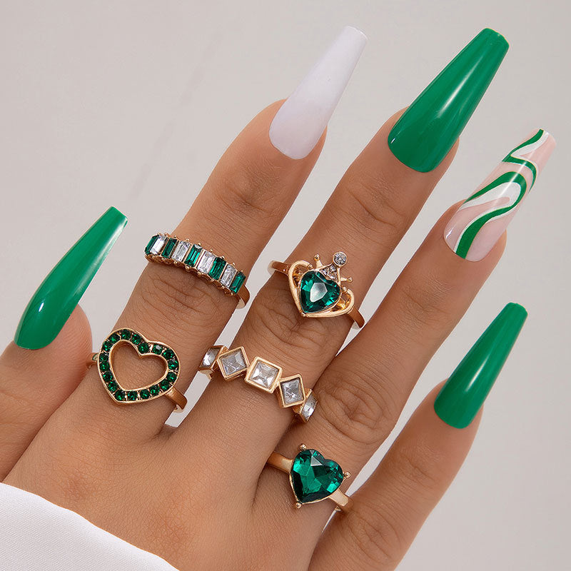 Wholesale Emerald Diamond Love Palm Alloy Ring Set