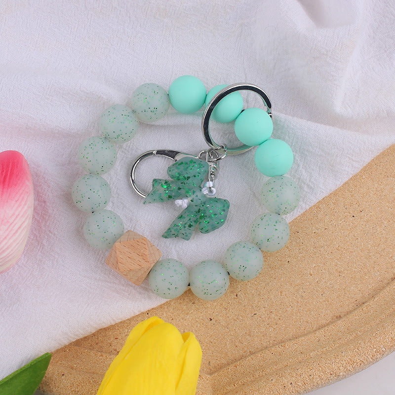 Wholesale Bow Silicone Key Bracelet Colorful Silicone Beads Wristlet Keychain Pendant
