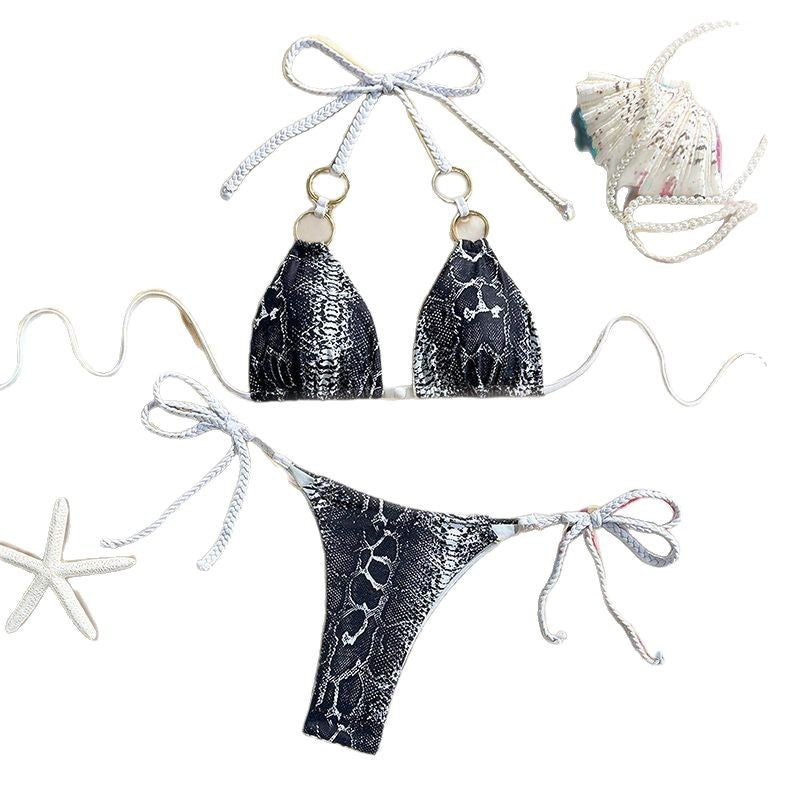 Wholesale Snake print two-piece triangle tie-dye halterneck swimsuit