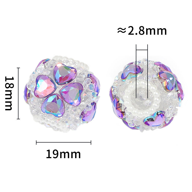 Wholesale 10pcs Flashing Heart Rhinestone DIY Lucky Four-Leaf Clover Sugar Diamond Ball Heavy Industry Beads