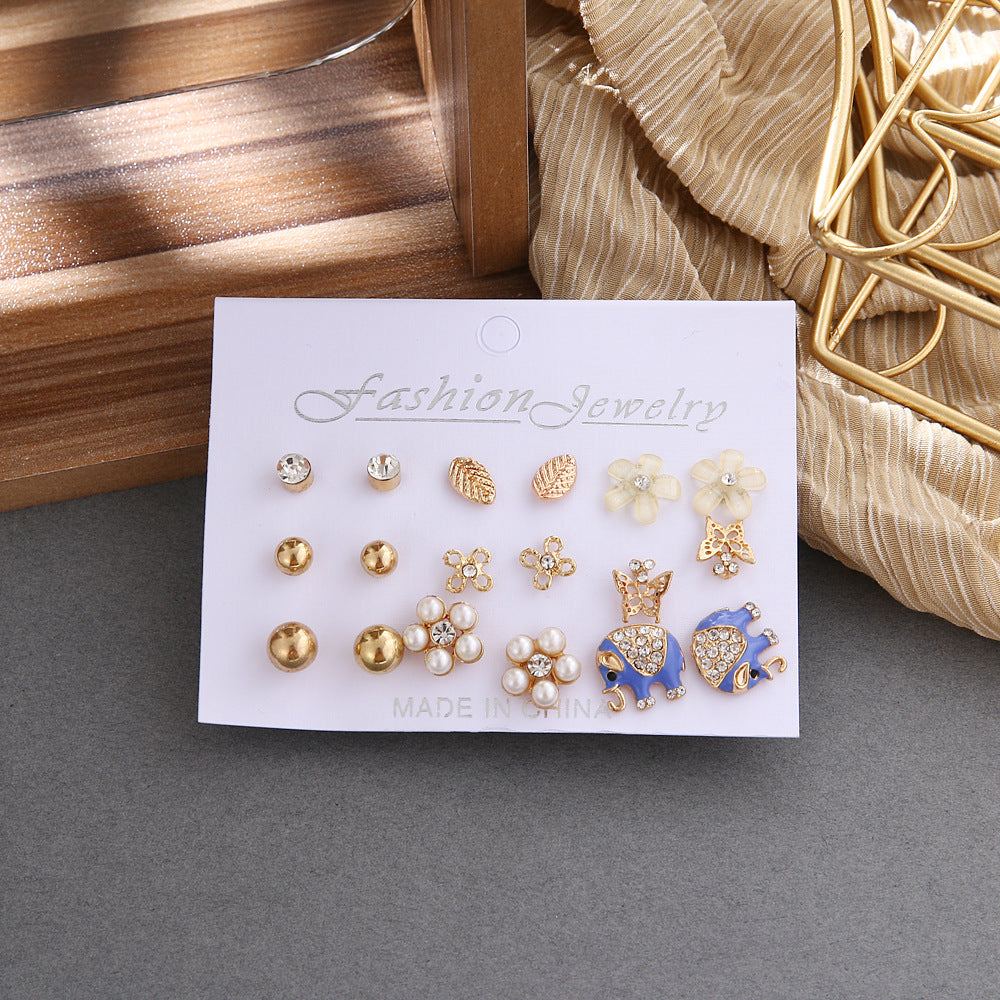 Wholesale 1set Elephant Pearl Fashion Earrings Set