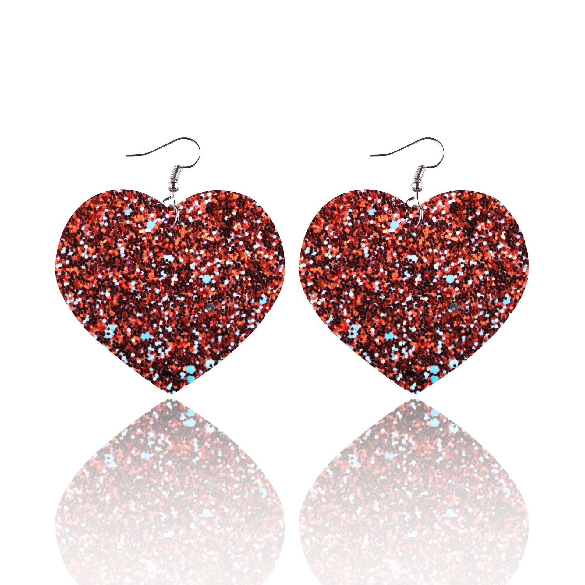 Wholesale Sequin Grain Glitter Heart Shape PU Leather Earrings