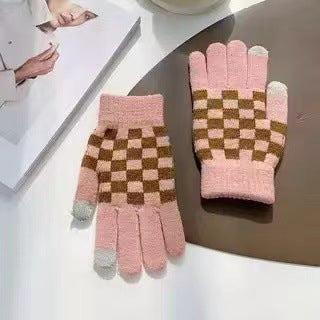 Wholesale Winter Acrylic Touch Screen Plus Velvet Thickened Checkerboard Plaid Cycling Gloves