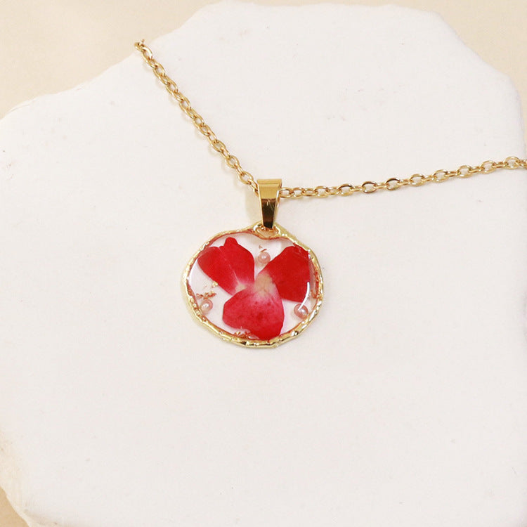 Wholesale 6pcs Creative Colorful Real Flower Handmade Dripping Glue Necklace