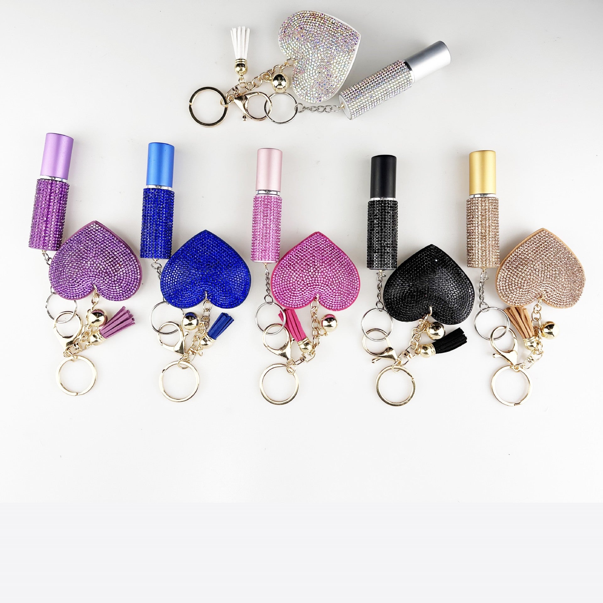 Wholesale Color diamond heart tassel 5ml pressed perfume subpackage Keychains