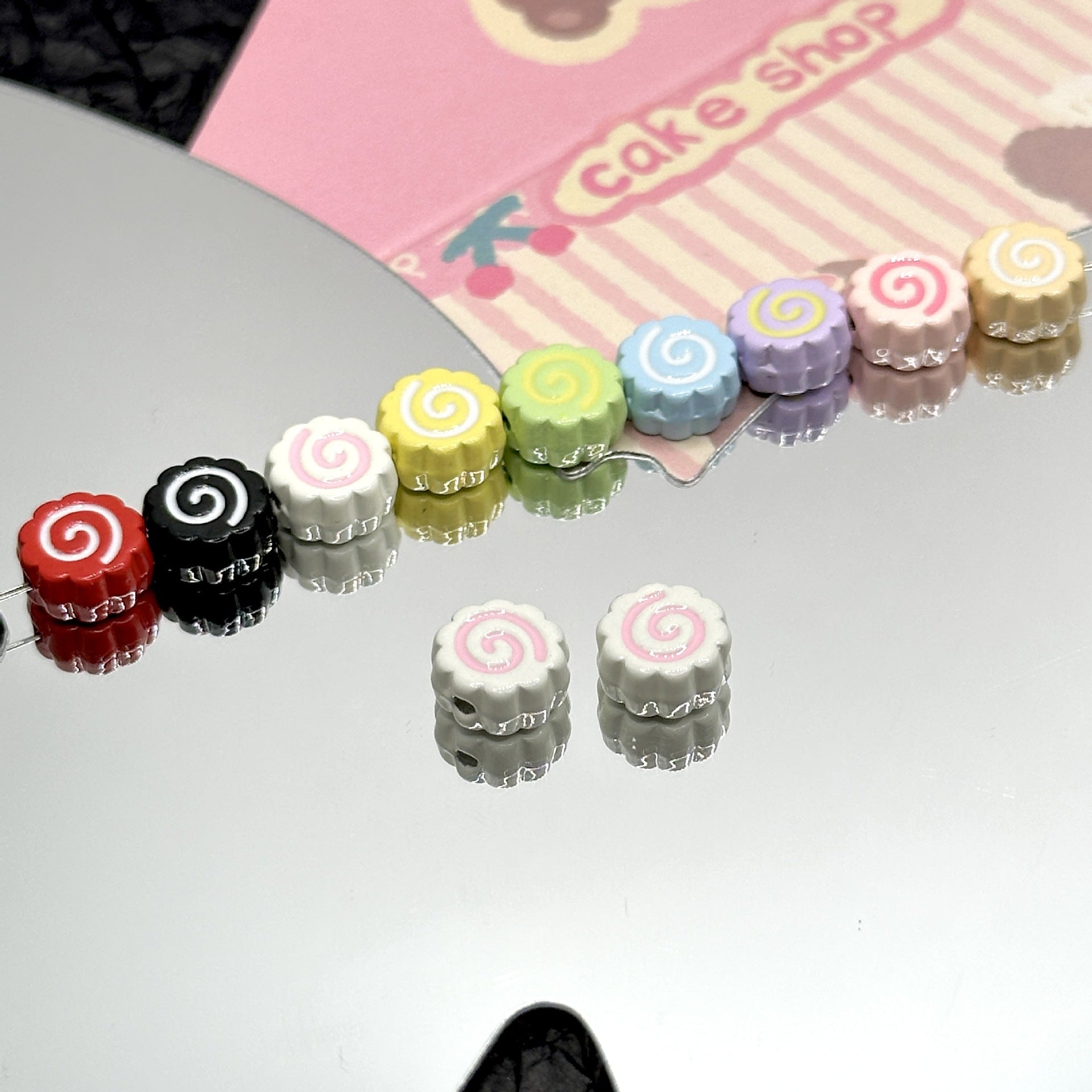 Wholesale 10pcs Cute Colorfulful Shrimp Cakes,  Fish Boards,  Lollipops,  Alloy Beads,  DIY