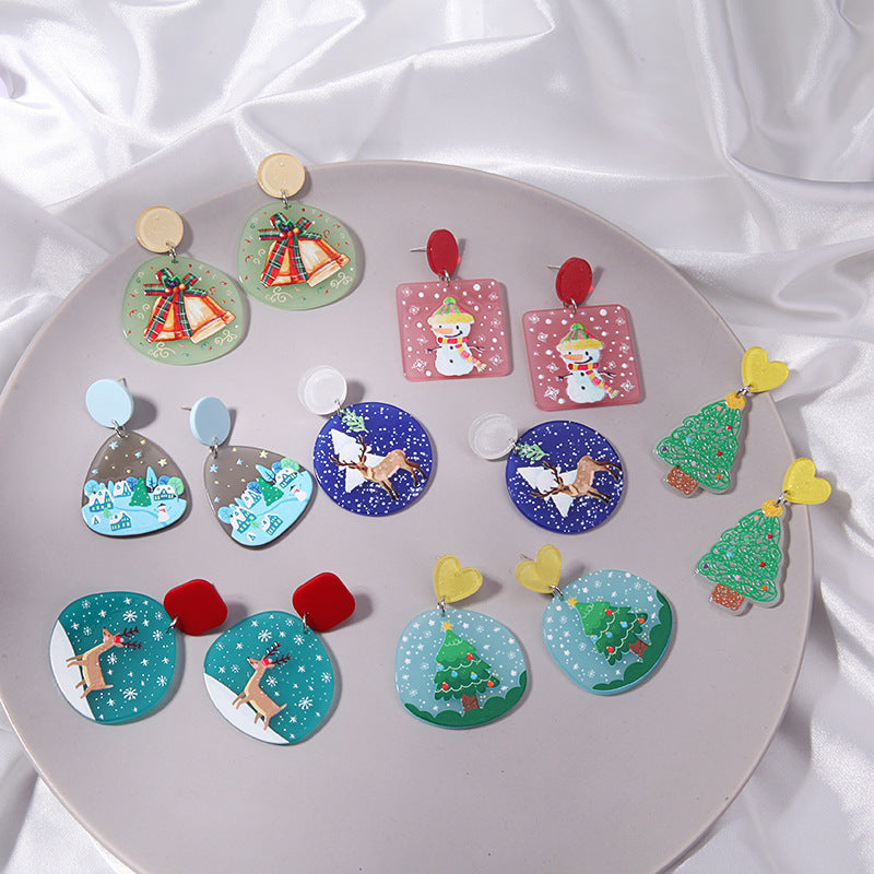 Wholesale Acrylic Christmas Earrings Festive Snowflake Snowman Wreath Design Trendy Jewelry Accessory Gift