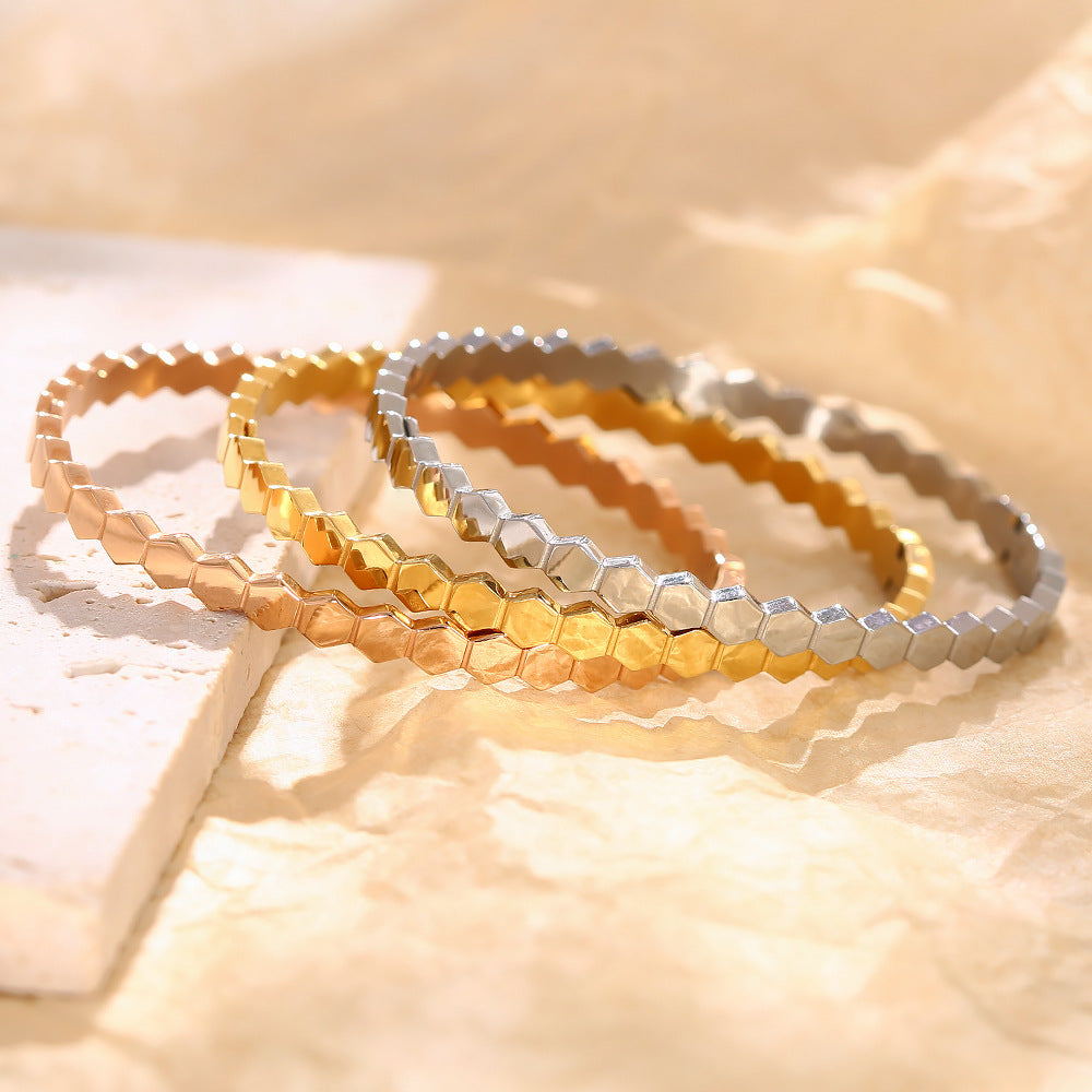 Wholesale Zircon Hexagonal Honeycomb Titanium Steel Bracelet