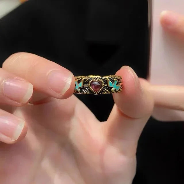 Wholesale Vintage bird mouth distressed heart open ring