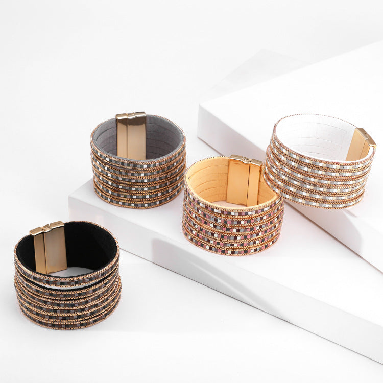 Wholesale Bohemian Ethnic Style Multi-layer Color Matching Chain Magnetic Buckle Alloy Bracelet