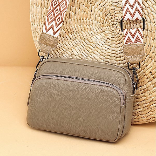 Wholesale Genuine Leather Lychee Pattern Simple Solid Color Crossbody Small Square Bag