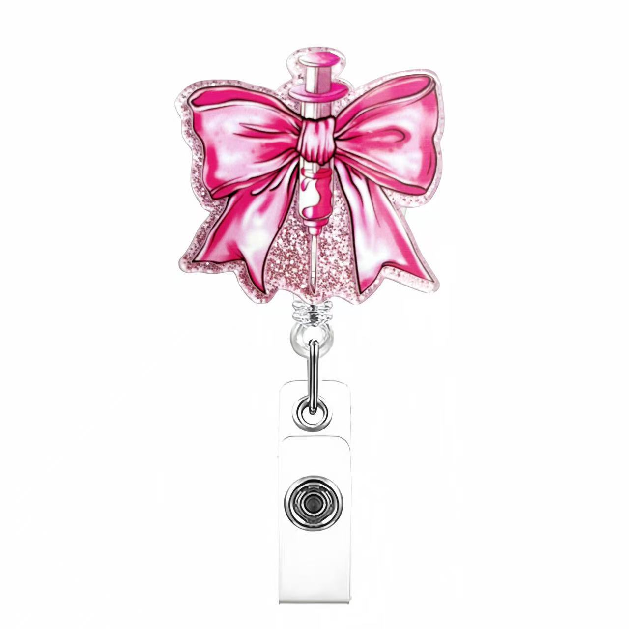Wholesale Pink cherry medical staff with diverse bows Badge Reels