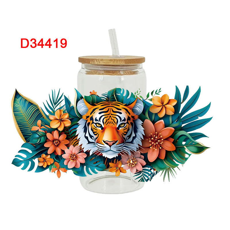 Wholesale Colorful flowers cute animals 16oz Cup UV DTF Wraps