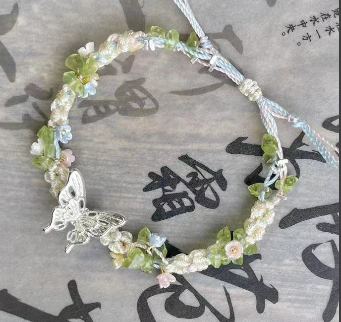 Wholesale New Chinese forest style hand-woven colorful flower bracelet irregular natural stone bracelet