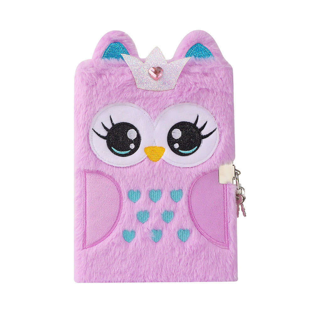 Wholesale Cartoon plush notebook with cute big eyes embroidery and lock