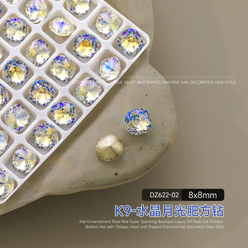 Wholesale flash pointed bottom drill magic fat square drill crystal drill ice through nail art decorative drill