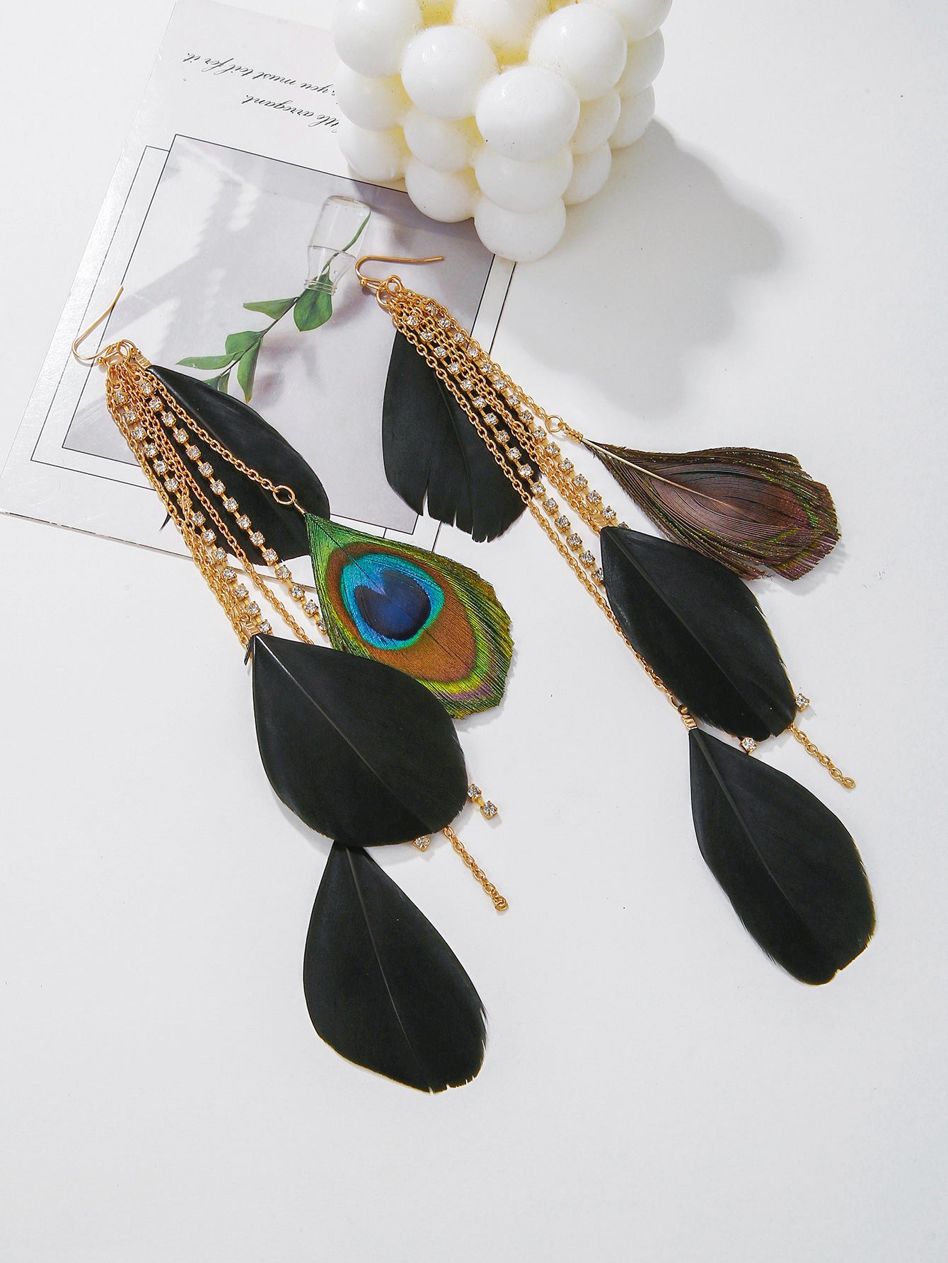 Wholesale Peacock Feather Bohemian Antique Tassel Earrings