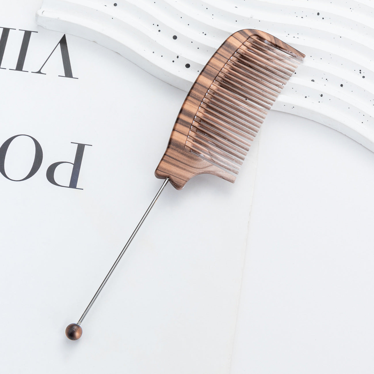 Wholesale  DIY Beaded Wood Grain Comb Hairdressing Highlight Comb Beauty Styling Comb Steel Needle Comb Plastic Pointed Tail Comb