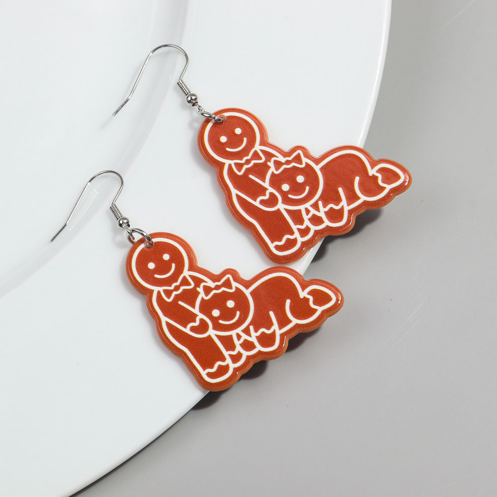 Wholesale Christmas Funny Round Cookie Man Acrylic Earrings